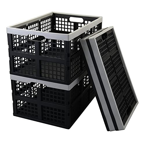 Yubine 4 Packs Plastic Collapsible Storage Crate, 42 Quart Stackable Folding Baskets Bin #TOP17