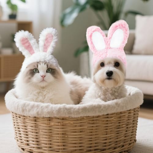2 Stück Rosa Und Weiß Katze Hasenohren, Hasenohren Hund, Cat Hasenhut, Katzenbekleidung, Haustierhut, Osterkostüm Für Katzen Und Kleine Hunde