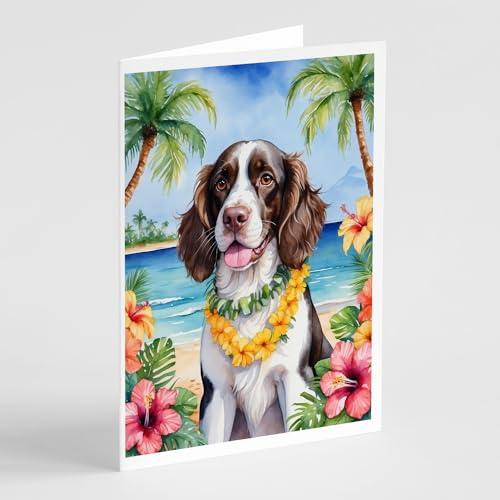 Caroline's Treasures English Springer Spaniel Luau Greeting Cards Pack of 8 Blank Cards with Envelopes Whimsical A7 Size 5x7 Blank Note Cards