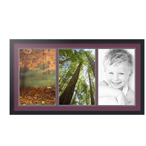 ArtToFrames Collage Picture Frame 3 Opening 3-11x17 Photo Frame | Made in USA | Black Frame Ruby and Black Mats | Wall Mount Multi Photo Display 41X23 Full Size