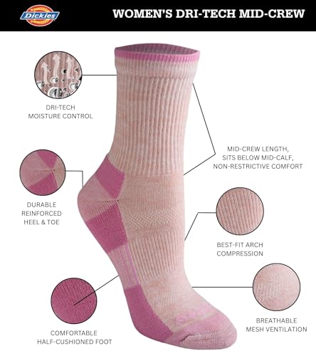 Image of Dickies Women's Dri-tech Advanced Moisture Wicking Mid-crew Socks, Available in M-l (6, 12 Pairs)
