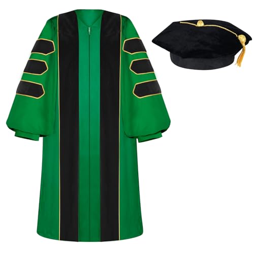 Image of Unisex Doctoral Graduation Gown with Gold Piping | Academic doctoral Cap and Gown for Graduation Ceremony