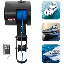 Electric Marine Anchor Winch, 35 LBS Heavy Duty Boat Winch, 12V Saltwater Electric Anchor Winch for 24ft Long Boats Fishing Boat Pontoon Boat with Remote Control Black, 35 LBS