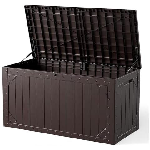 FurniEdge 100 Gallon Outdoor Storage Box, Weatherproof Deck Box for Patio Cushions, Throw Pillows, Garden Tools, Lockable Resin Large Outdoor Storage Bench for Yard, Porch, or Balcony Cover