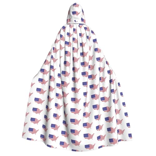 Cape de carnaval avec capuche style drapeau USA pour cosplay sorcière unisexe