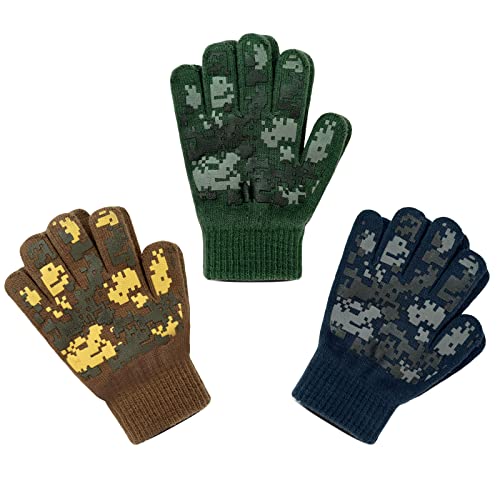 Image of EvridWear Boys Girls Magic Stretch Gripper Gloves 3 Pair Pack Assortment, Kids One Size Winter Warm Gloves Children