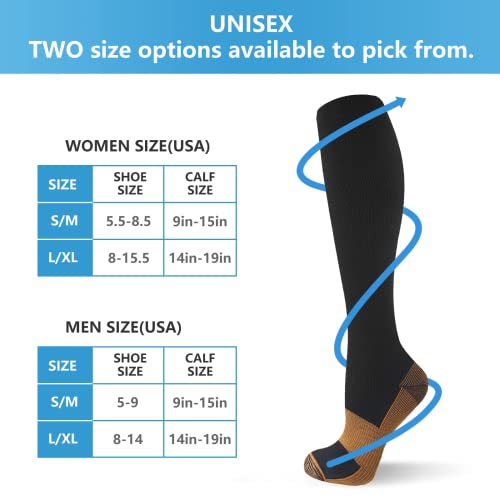 Image of Copper Compression Socks for Men & Women Circulation- 6 Pairs 20-30mmhg Support Compression Socks - Best for Running, Athletic, Nurses, Pregnancy, Flight