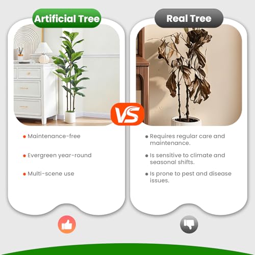 Alupssuc 4FT Artificial Fiddle Leaf Fig Tree with White Planter Pot, 4 feet Tall Fake Tree for Home Decor, Faux Ficus Tree Fake Moss for Indoor Outdoor Office Living Room by Alupssuc - Image 5