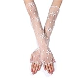 Specell Women's Sexy Sheer Gloves Mesh Tulle Super Long Gloves Opera Christmas Costume Prom Wedding Party Dance Accessories Glove - White Snowflake Style