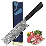 Plys Cuchillo de Cocina de Damasco: Cuchillo de Chef Nakiri, Hoja de 16,8 Cm, 67 Capas de Acero de Damasco, Con Núcleo de Acero Vg10, Mango G10, Cuchillo Afilado Para Verduras, Con Caja de Regalo.