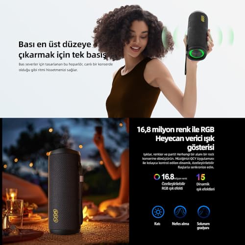 Image of QCY SP7 Portable Bluetooth Speaker - 40W Stereo Sound, 105 dB Loud Output, TWS Multi-Speaker Pairing, 15 RGB Light Modes, IPX7 Waterproof, 14H Battery Life