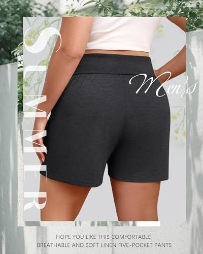 3 Pack Women's Plus Size Cotton Shorts, Drawstring Sweat Shorts Loose Lounge Running Athletic Shorts with Pockets2