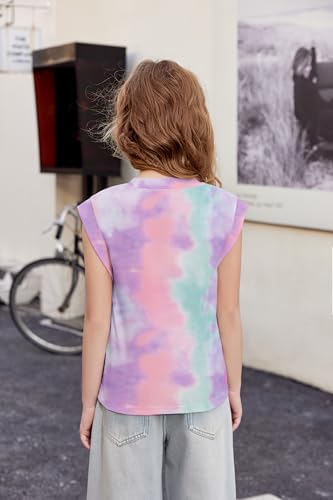 Image of Arshiner Girls T Shirts Cap Sleeves Casual Summer Tops Crewneck Tank Loose Fit Fashion Blouse Tee