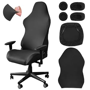 6Pcs Gaming Stuhl Bezug Set, Weich Bürostuhl Bezug, Atmungsaktives Schwarz Gaming Stuhl überzug, Durable Überzug Bürostuhl Husse mit Armabdeckungen und Kopfhörerabdeckungen, Bezug Bürostuhl