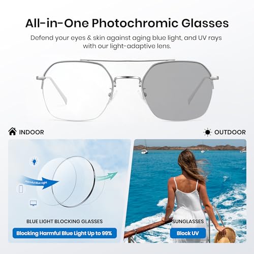 Cyxus Photochromic Glasses for Men Women with Blue Light Blocking 8344 | UV Protection, Eye Protection，Classic Aviator Style，Ideal for Computer Screen Daily Wear — view 4