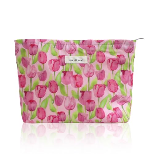 Wudygirl Makeup Bag for Women Travel Cosmetic Bag 10.5"x7.5" Tulips