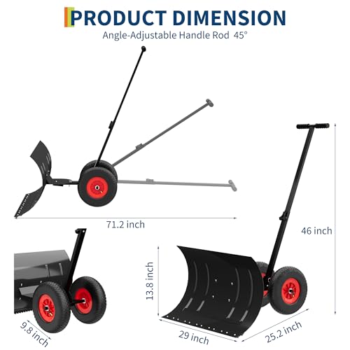 Snow Shovel with Wheels,Heavy Duty Snow Pusher for Driveway,Ergonomic Snow Pusher Shovel with Snow Removal Adjustable Angle & Height Handle, Efficient Snow Removal,Back Saver Snow Plow (30"W X 15"H) by GarveeLife - Image 2