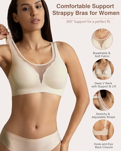 Image of Womens Wireless Bra No Underwire Seamless Push Up Bra Comfort Full Coverage Padded Soft Vneck Everyday Bralette