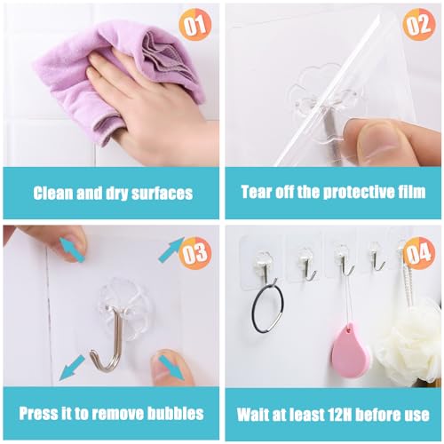 KINDOYO Lot de 15 Crochets Adhésif Transparent - Crochet Mural Acier Inoxydable PVC Imperméable pour Maison Cuisine Salle Bain – vue 5