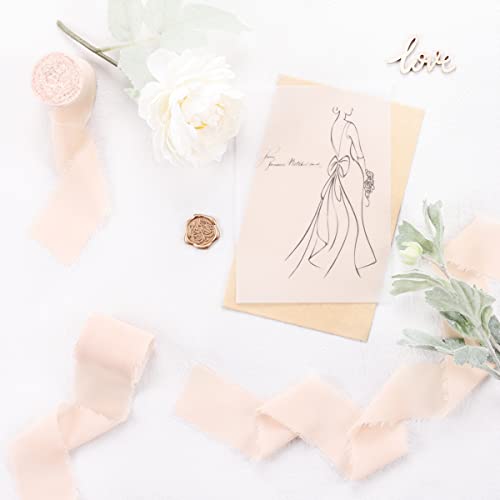 Socomi Rose Petal Handmade Fringe Chiffon Silk Ribbon 1-3/4" X 7Yd 4 Rolls Frayed Ribbons For Wedding Invitations Bridal Bouquets Wrapping #TOP1