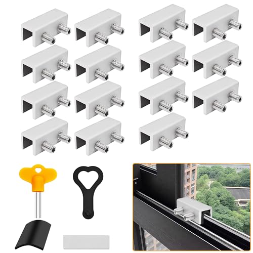 Jayseon 15 Pack Window Locks with Key, Adjustable Sliding Window Locks for Up and Down Windows & Horizontal Windows Stoppers Security Sliding Glass Patio Door Lock, Aluminum