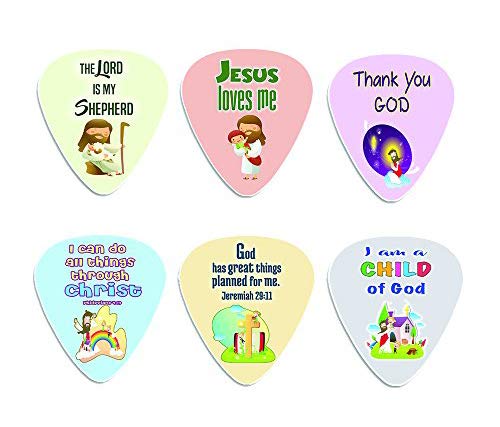 Christian Bible Verse Guitar Picks for Kids (12-pack) - FREE 1 Cute Guitar Pick Holder Wallet - Stocking Stuffers for Birthday Easter Sunday School Thanksgiving Christmas