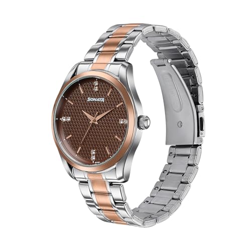 Image of Sonata Jashn with Quartz Analog Brown Dial IPS /IPRG Strap Men's Wedding Watch - 77206KM05