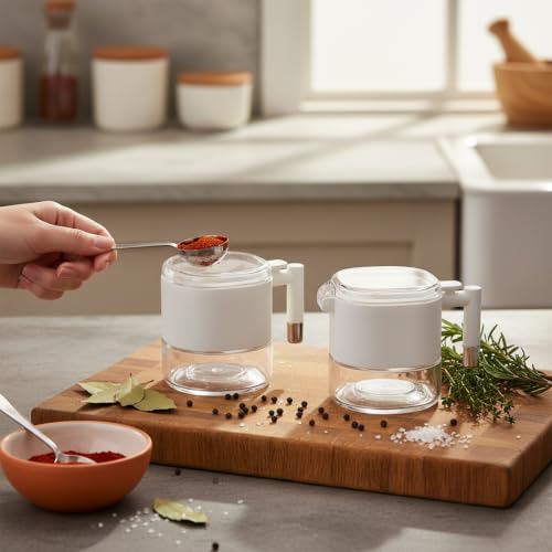 Set de botes de vidrio para cocina de 380ml con tapas estancas blancas 3
