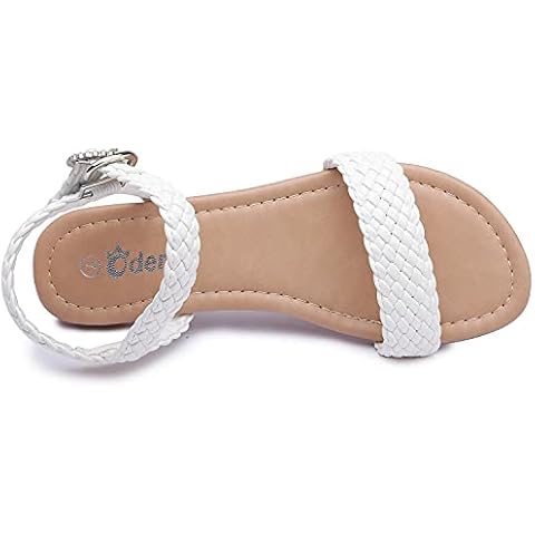 Odema Women Open Toe Ankle Strap Buckle Shoes Braided Flat Sandals White Size: 5 Cover