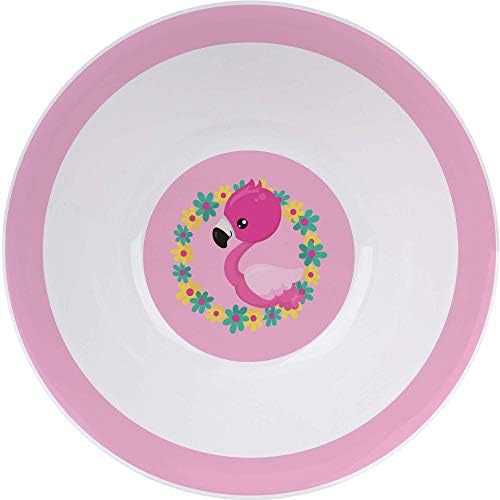 3 Piece Childrens Dinnerware Set - Durable Vegan New Bone China Kids First Ceramic Tableware - Flamingo Plate, Mug and Bowl Gift for Girls, Keepsake