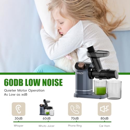 WHUTO Masticating Juicer, High Juice Yield Cold Press Juicer Machines, Electric Juicer Maker For Vegetable & Fruit, Reverse Function & Quiet Motor, Easy Clean With Brush, Carrot & Celery Juicer, Gold