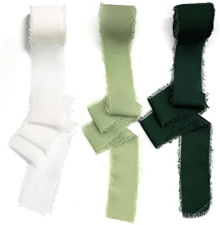 6 rotoli di nastro di seta fatto a mano con frange in chiffon, 3,8