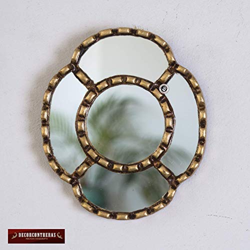 Small Gold Accent Wall Mirror Set Of 3 - Decorative Vintage Mirrors Of 6" For Wall, Peruvian Mirrors Vanity With Gold Leaf 'Cuzco Radiance' #TOP2