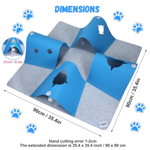 35.4" Large Interactive Felt Cat Activity Play Mat – Ripple Style Hide & Seek Tunnel with Hanging Ball, Foldable Snuffle Mat for Indoor Cats, Kittens, Rabbits, Small Pets, Blue by AFLIFLI - Image 2