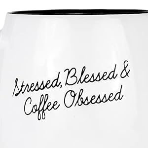 Amici Home Stressed, Blessed, & Coffee Obsessed Coffee Mug | Coffee, Latte, Tea, and Hot Chocolate Cups | Ceramic | Coffee Mugs for Coffee Lovers | Black & White | Large Coffee Mug | 20 Ounces Amici Home Stressed Blessed Coffee Obsessed Coffee Mug Coffee Latte Tea and Hot Chocolate Cups Ceramic Coffee Mugs for Coffee Lovers Black White Large Coffee Mug 20 Ounces