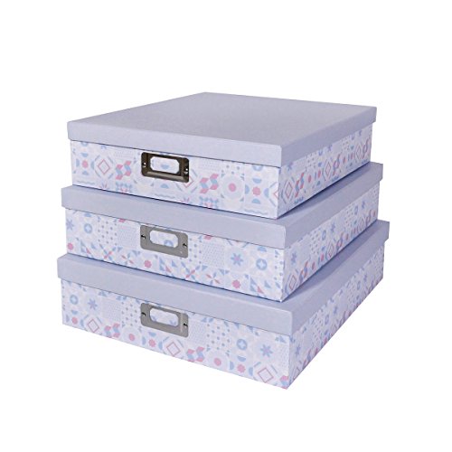 SLPR Cardboard Photo Box Storage (Set of 3, Blue): Decorative Cardboard Storage Boxes, Paper Mache Cardboard Boxes for Documents, Memory bins with Lids, Pretty Office Desk Boxes for Stationery