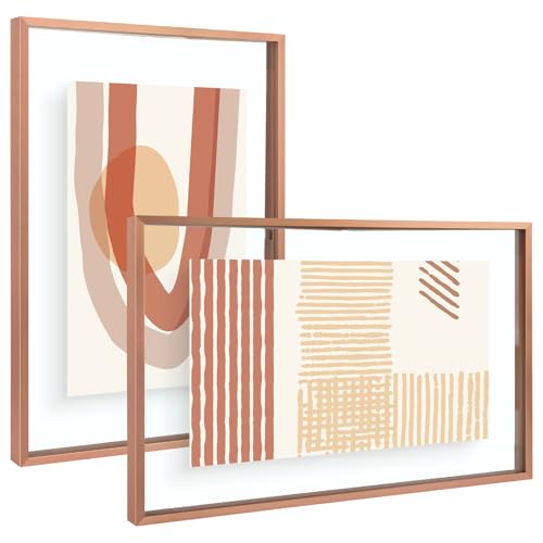 Frametory 2 Pack 12x18 Rose Gold Metal Floating Picture Frame Real Glass
