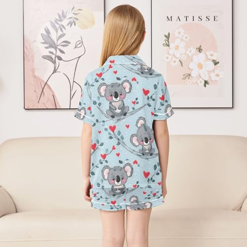 ALAZA Cute Koala Leaf Heart Satin Pajamas Set Short Sleeve Button Down Sleepwear Summer Pjs 2 Piece4
