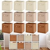 Yinder 12 Pcs Cube Storage Bin Brown 10.5''x10.5''x11'' Storage Bins for Kids Classroom Decor Colorful Bins Foldable Baskets for Playroom Nursery Organizer Fabric Boxes (Brown, Beige, Khaki )
