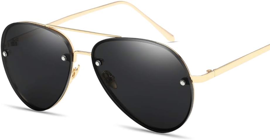 Pilot Aviator Sunglasses Police Spy Glasses Unisex Vintage Retro Metal Frame (Black)