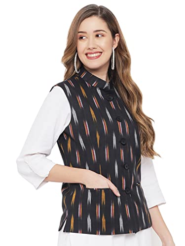 Image of Vastraa Fusion Womens Ikat Printed Cotton Nehru Jacket (TS1431D)