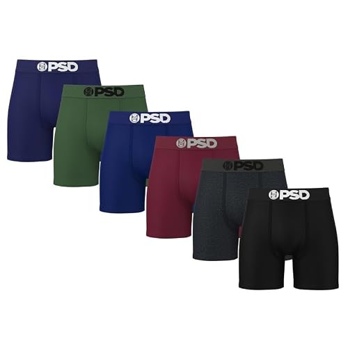 PSD Mens Underwear Dark Tones Mid Length Cotton Boxer Brief 6 Pack, S