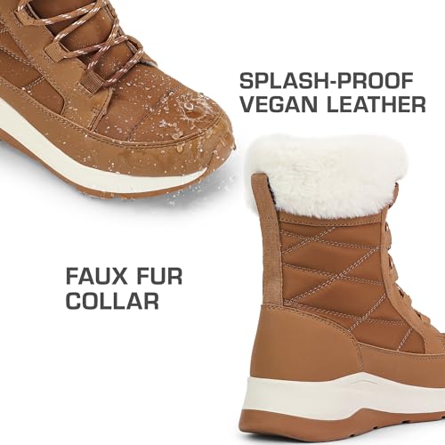 DREAM PAIRS DREAM PAIRS Women's Winter Snow Boots Waterproof Lightweight Warm Faux Fur Lined Insulated Outdoor Ladies Mid-Calf Booties,Size 8,Chestnut,SDSB2423W