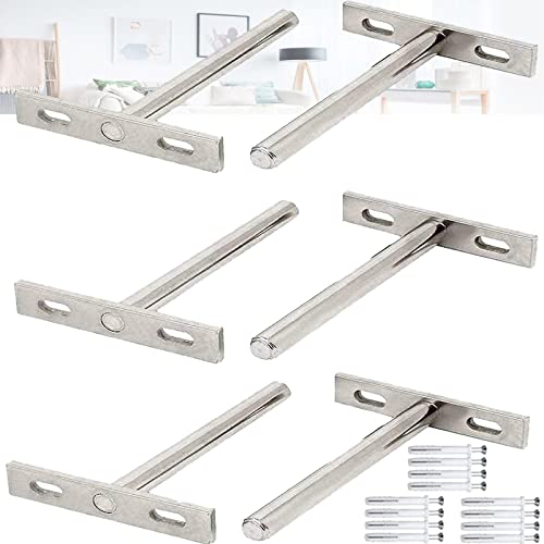 6 Piezas Soportes Invisibles de Soporte de Flotante Oculta, Soporte Invisible para Estanterías en T, 3 Pulgadas, con Tornillos y Tacos de Pared, para Soporte de Estante de Muebles de Gabinete Cover