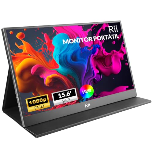 Rii RS100 Monitor Portátil de 15.6", FHD 1080P, Pantalla IPS Ultra Fina con Funda Magnética, Extensor de Pantalla para Portátil/PC/Mac/PS4/PS5/Xbox/Switch, Conexión USB-C, HDMI
