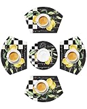 Summer Tropical Lemon Placemats for Round Table Kitchen Restaurant, Black and White Buffalo Plaid Ro