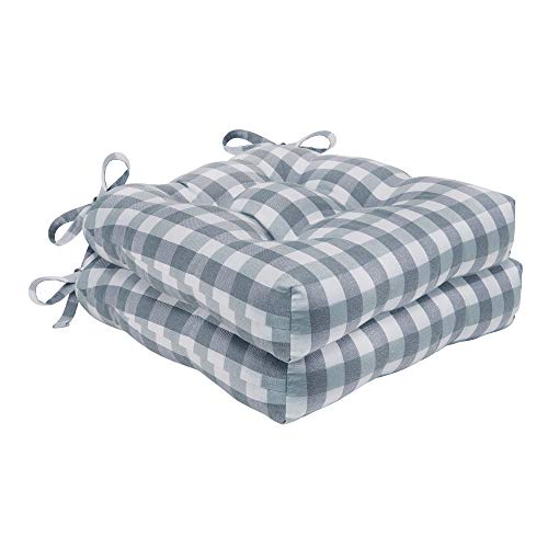 Achim Home Furnishings, Grey, Set of Two Buffalo Check Tufted Chair Seat Cushions, 2 Count (Pack of 1)