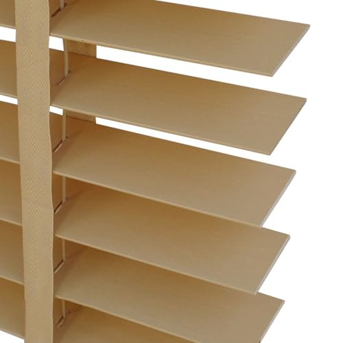Persiana Veneciana de Madera, Persianas A Medida contra la luz y Solar, Sin Cables/cordón de tracción, Persianas Horizontales para Interior Cocina/Oficina/baño(Beige)