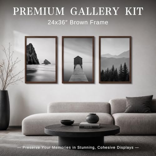 Image of VCK 24x36 Poster Frames Brown - Wide Border Wood Picture Frame, Multi-Directional Display Family Photos, Office Prints, Studio /Gallery Art, Woodgrain Series, Wall Hanging, Set of 6