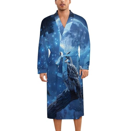 Owl Under Full Moon Soft Robe Long Sleeve Bathrobes V Neck Sleepwear Spa Robes with Belt Men Woman